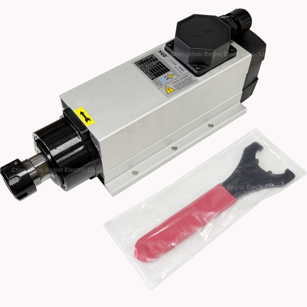 HQD 3.5KW ER25 Square Air-Cooled Spindle 4 Bearing 220V/380V Mounting Flange 18000RPM 1.59Nm Torque CNC Engraving Machine