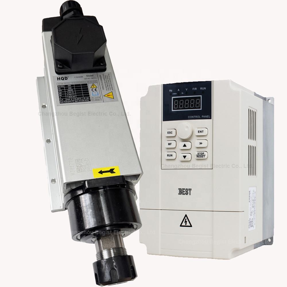 3.5KW ER25 Air Cooled Spindle Motor Ceramic Bearings Square Type Without/with Flange for CNC Milling Machine